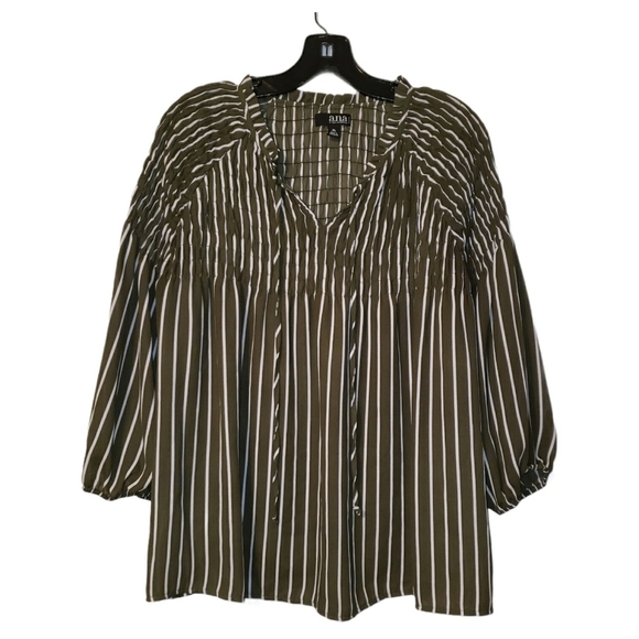 a.n.a Striped Balloon Sleeve Smocked Blouse - Picture 1 of 6